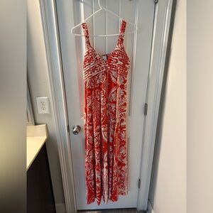 Red and White Floral Maxi Dress